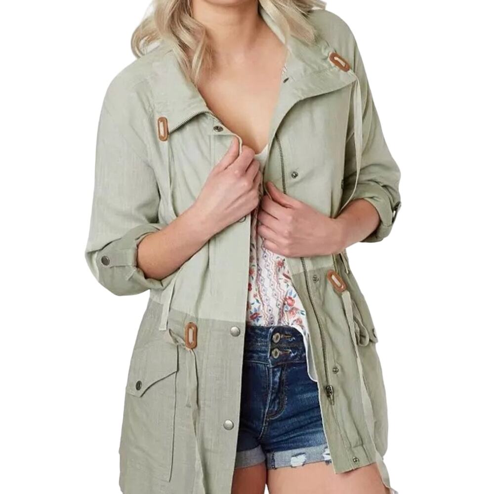 Blu Pepper Women's Sage Color Block Casual Lined Linen Blend Jacket Size Large